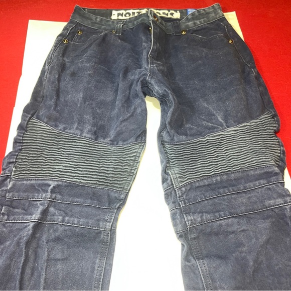 NOIZ Jeans 34 Blue Straight Leg Moto Ribbed Dark Wash Biker Street Faded Men 34 - Picture 13 of 15